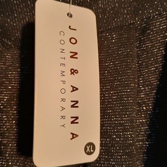 Women’s Black Metallic Wide Leg Pants – High Waist Sparkle Trousers Size XL - Picture 3 of 4